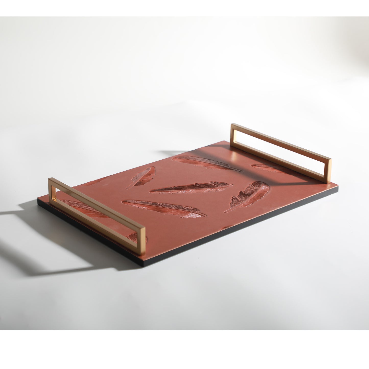 Decorative Tray Autumn Radiance: Micro-Fiber Leather & Metal Decorative Tray