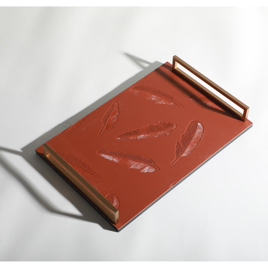 Decorative Tray Autumn Radiance: Micro-Fiber Leather & Metal Decorative Tray