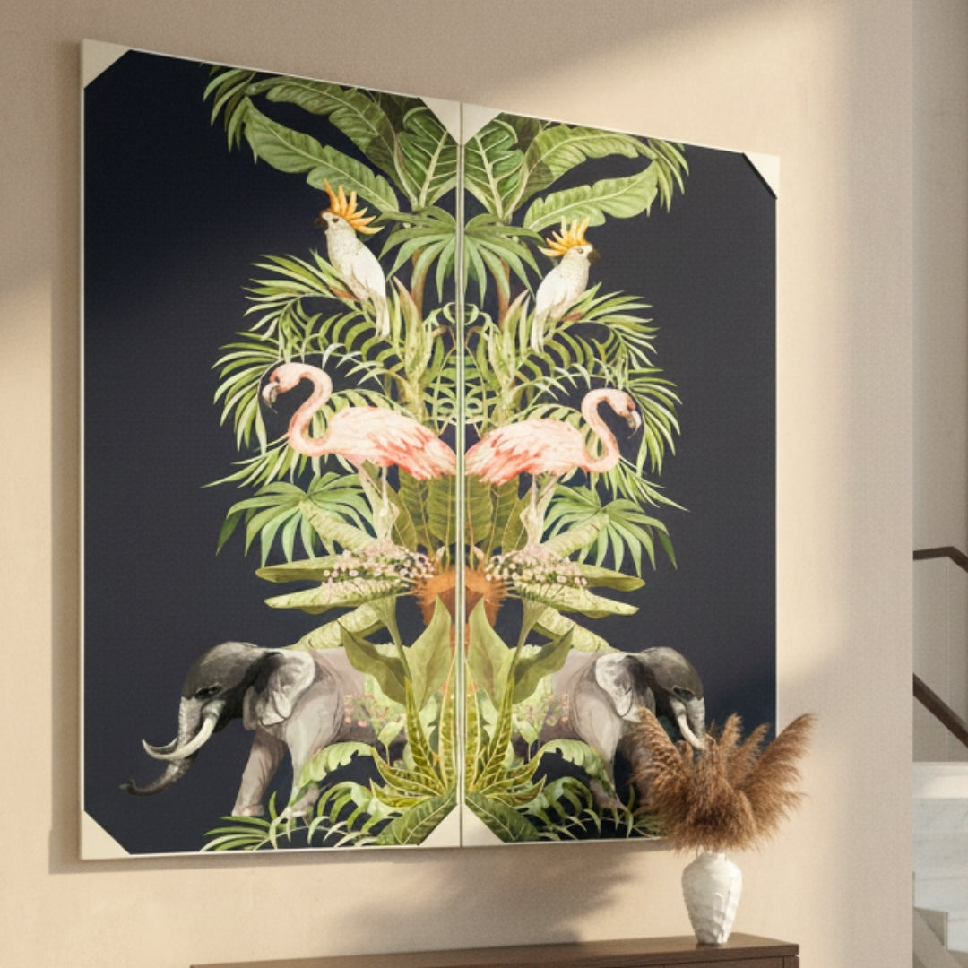 Tropical Paradise - Silk Print & Embroidered Wall Art ~ 7 feet