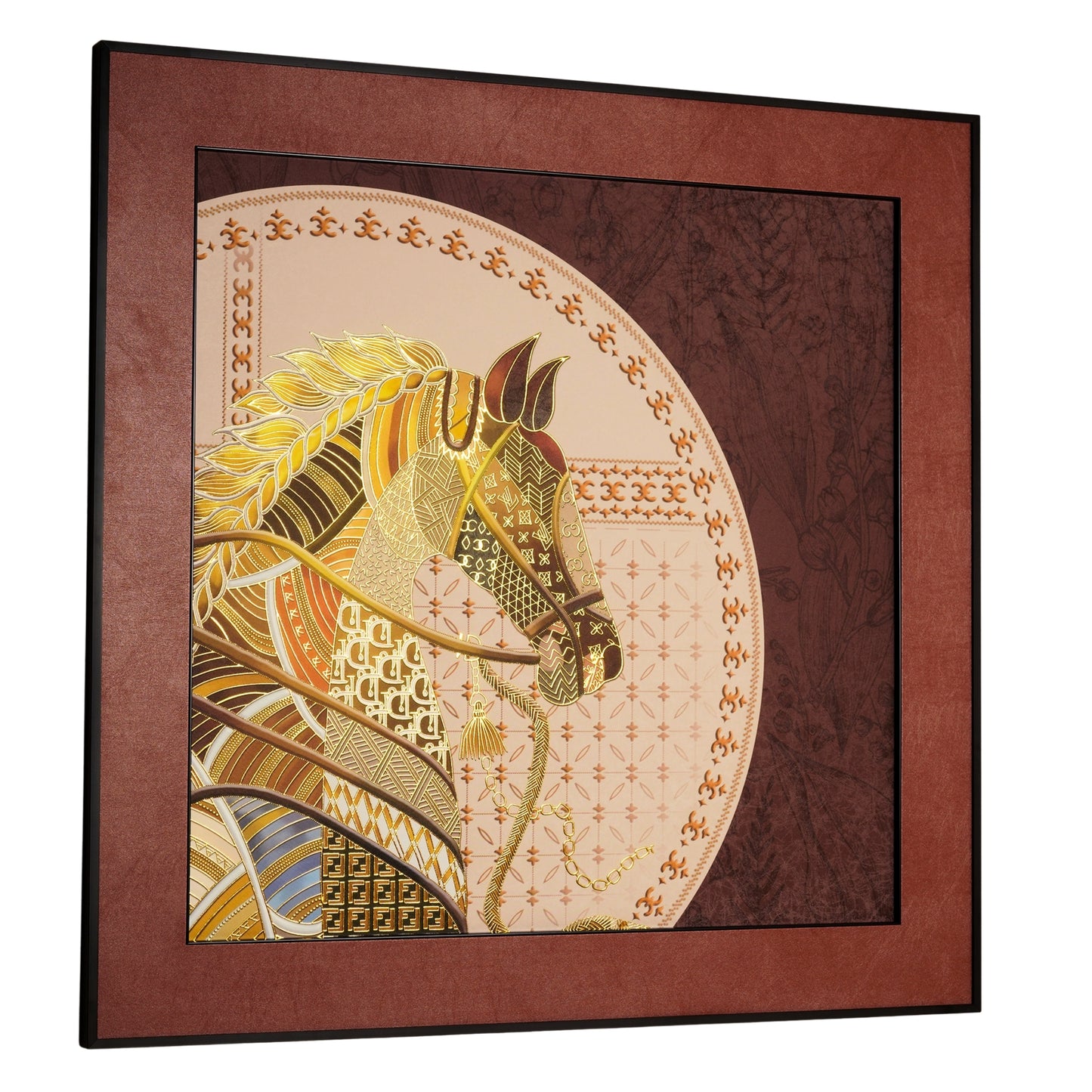 Regalia - Horse Inspired Premium 3D Leather Wall Art (Brown & Gold) ~ 3.5 x 3.5 feet
