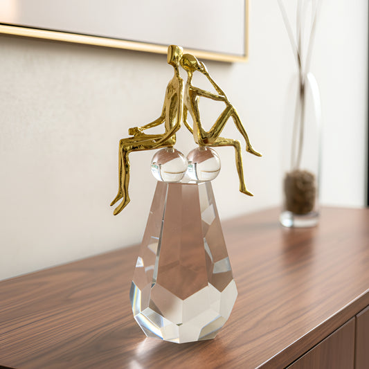Lean In - Crystal & Brass Couple Figurine