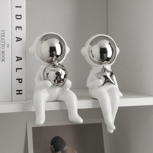 Showpiece The Benevolent Rider of The Space - Ceramic Astronaut Table Showpieces (Set of 2)