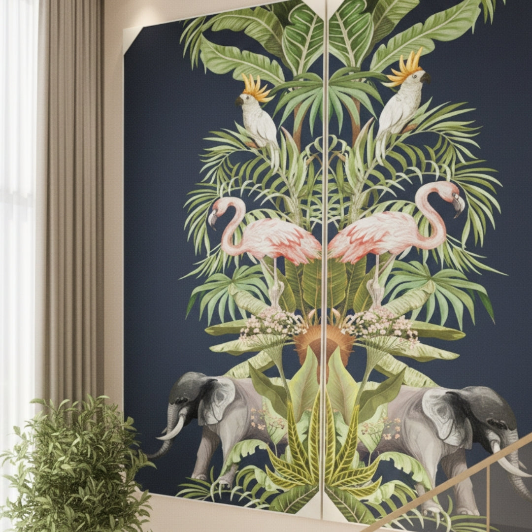 Tropical Paradise - Silk Print & Embroidered Wall Art ~ 7 feet