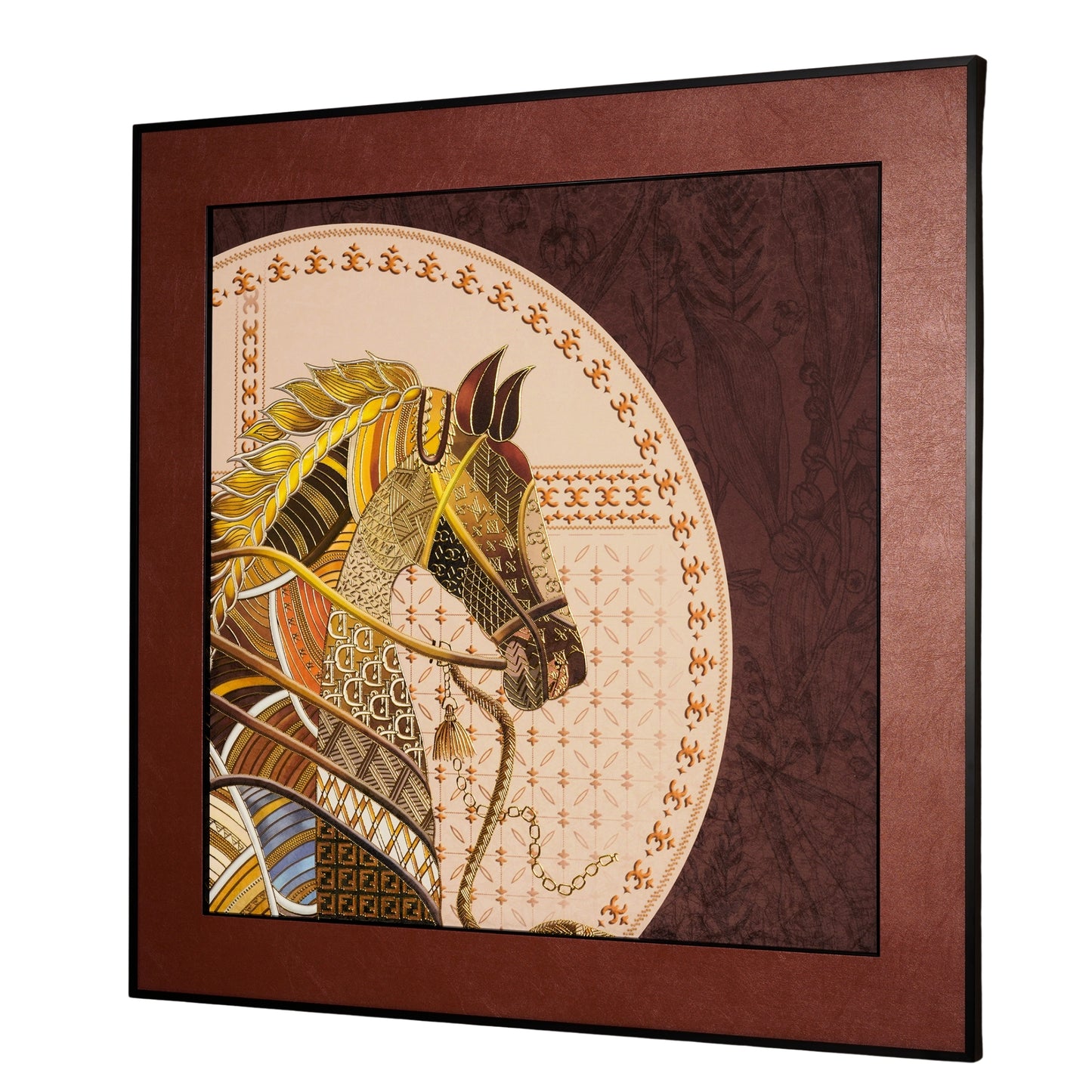 Regalia - Horse Inspired Premium 3D Leather Wall Art (Brown & Gold) ~ 3.5 x 3.5 feet