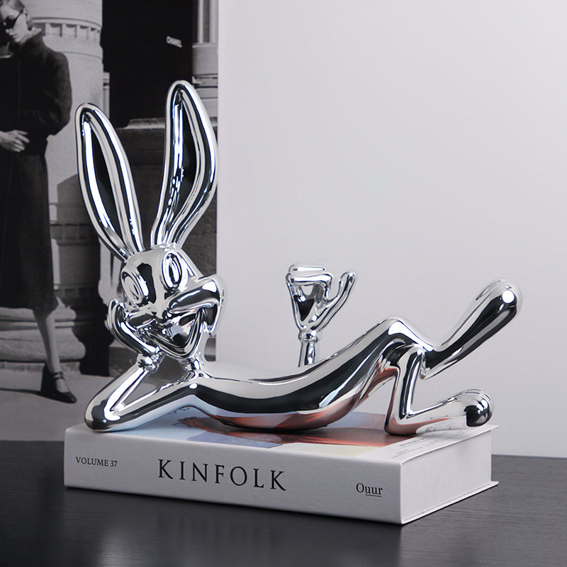 Showpiece Bash Bunny Ceramic Table Showpiece - Silver