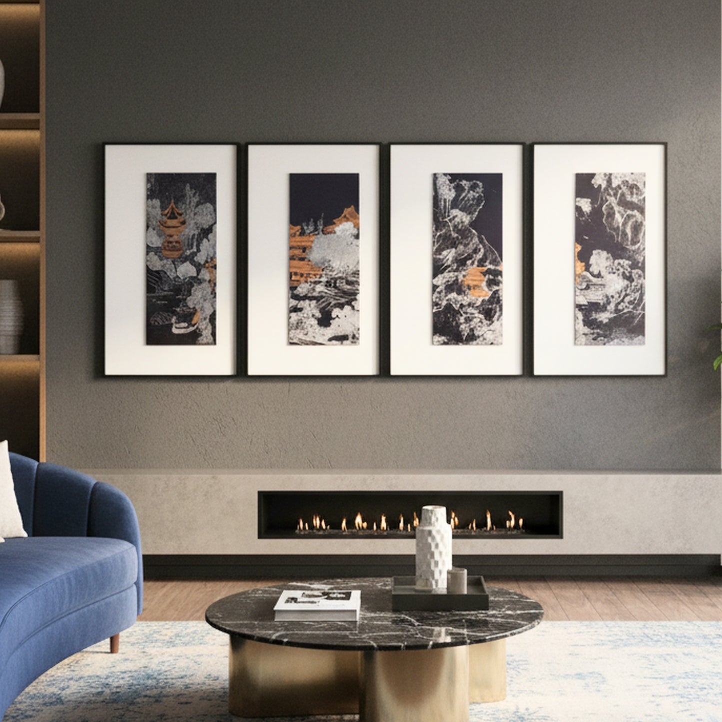 Tales of the Noble Court - Leather & Silk Textured Premium Wall Art (Set of 4) ~ 5.5 Ft Long