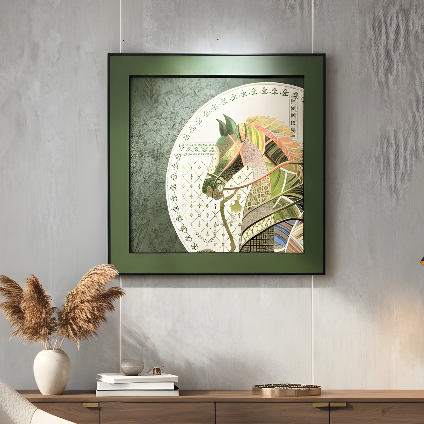 Regalia - Horse Inspired Leather 3D Wall Art (Green & Gold) ~ 3.5 x 3.5 feet