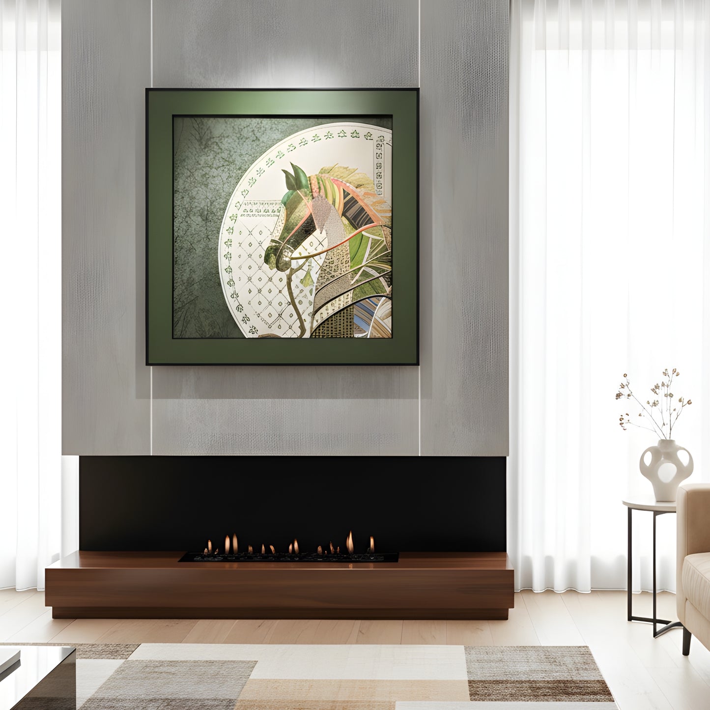 Regalia - Horse Inspired Leather 3D Wall Art (Green & Gold) ~ 3.5 x 3.5 feet