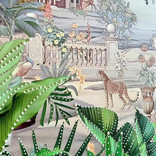 Vantara – Natural Silk Textured Art with Diamond & Pearl Detailing ~ 5.5 ft x 3 ft