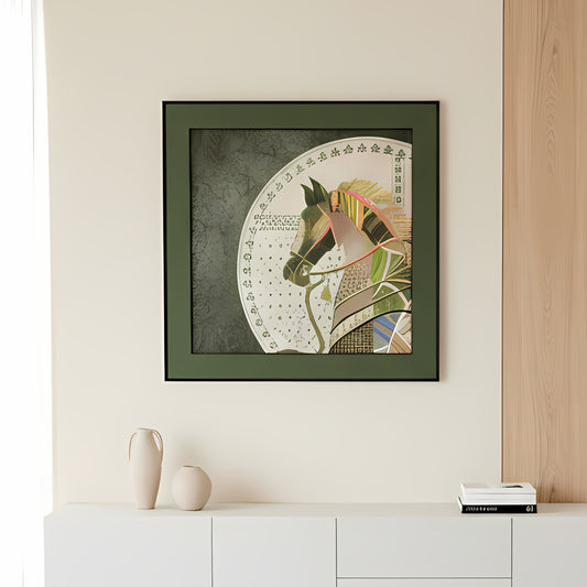 Regalia - Horse Inspired Leather 3D Wall Art (Green & Gold) ~ 3.5 x 3.5 feet
