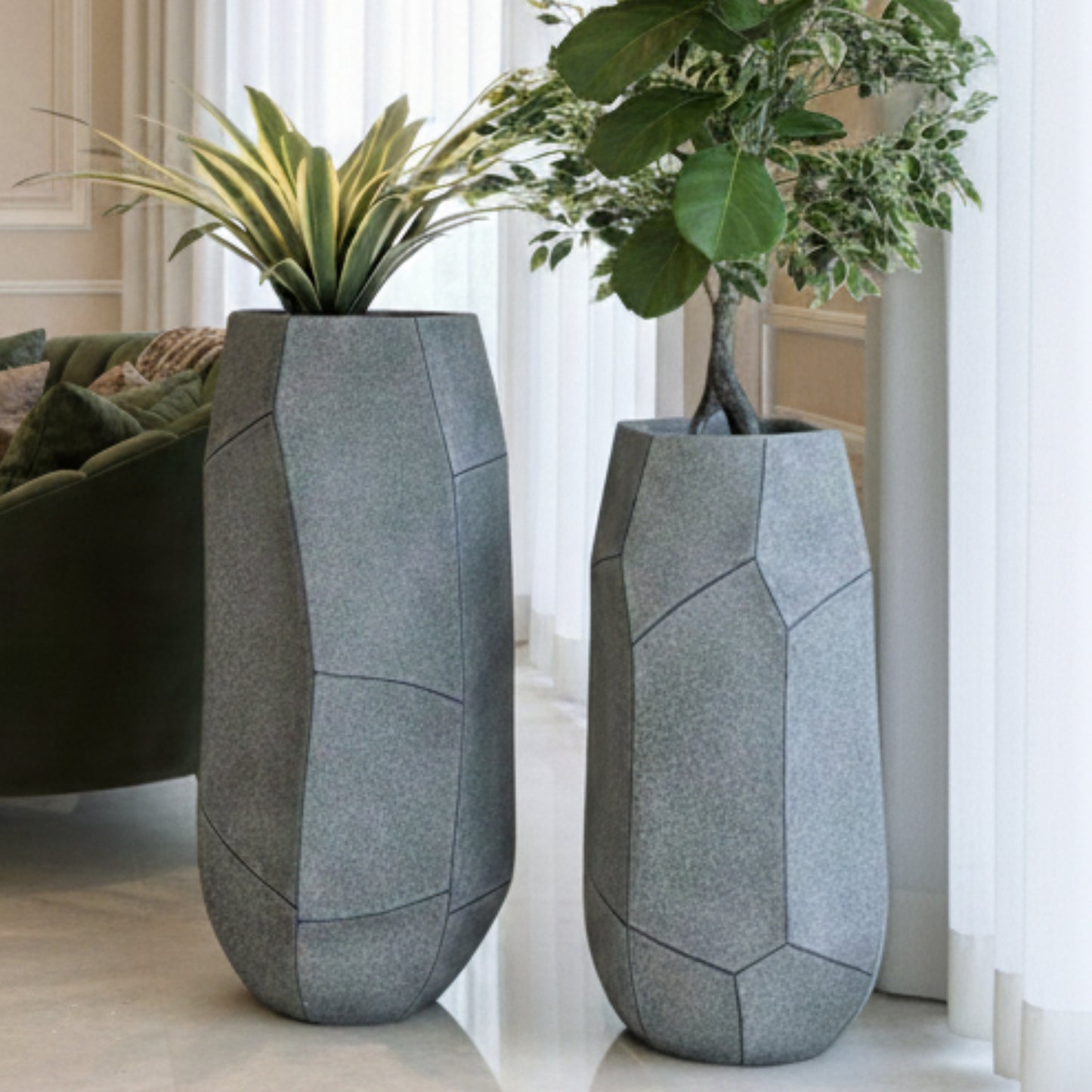 Terra ~ 4 ft & 3 ft Stone Finish Large Plant Pots
