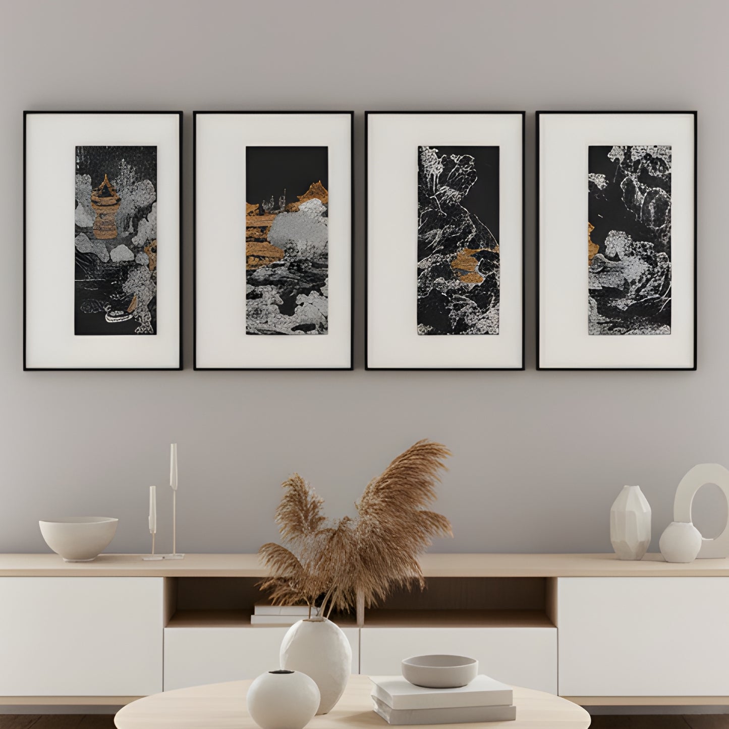 Tales of the Noble Court - Leather & Silk Textured Premium Wall Art (Set of 4) ~ 5.5 Ft Long