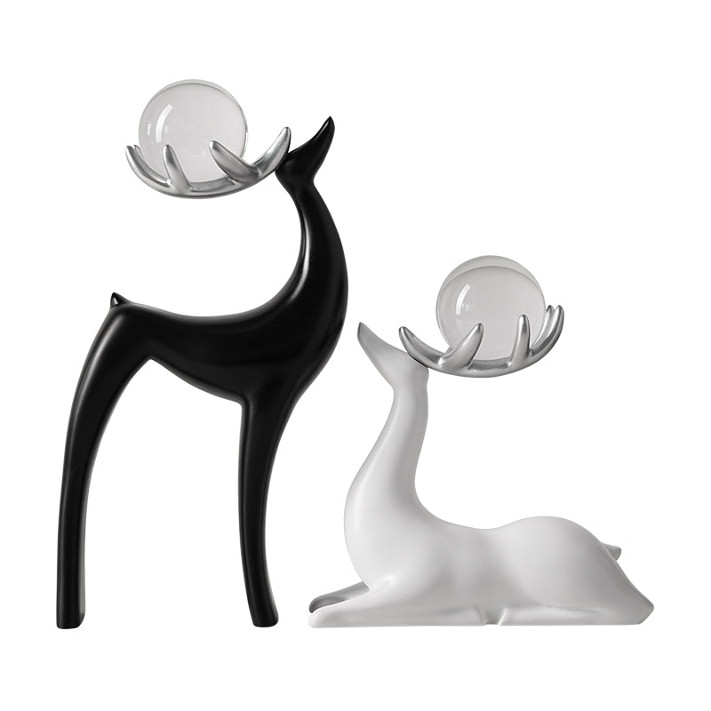 Showpiece Celestial Stags - Ceramic & Crystal Deer Table Showpiece (Set of 2)