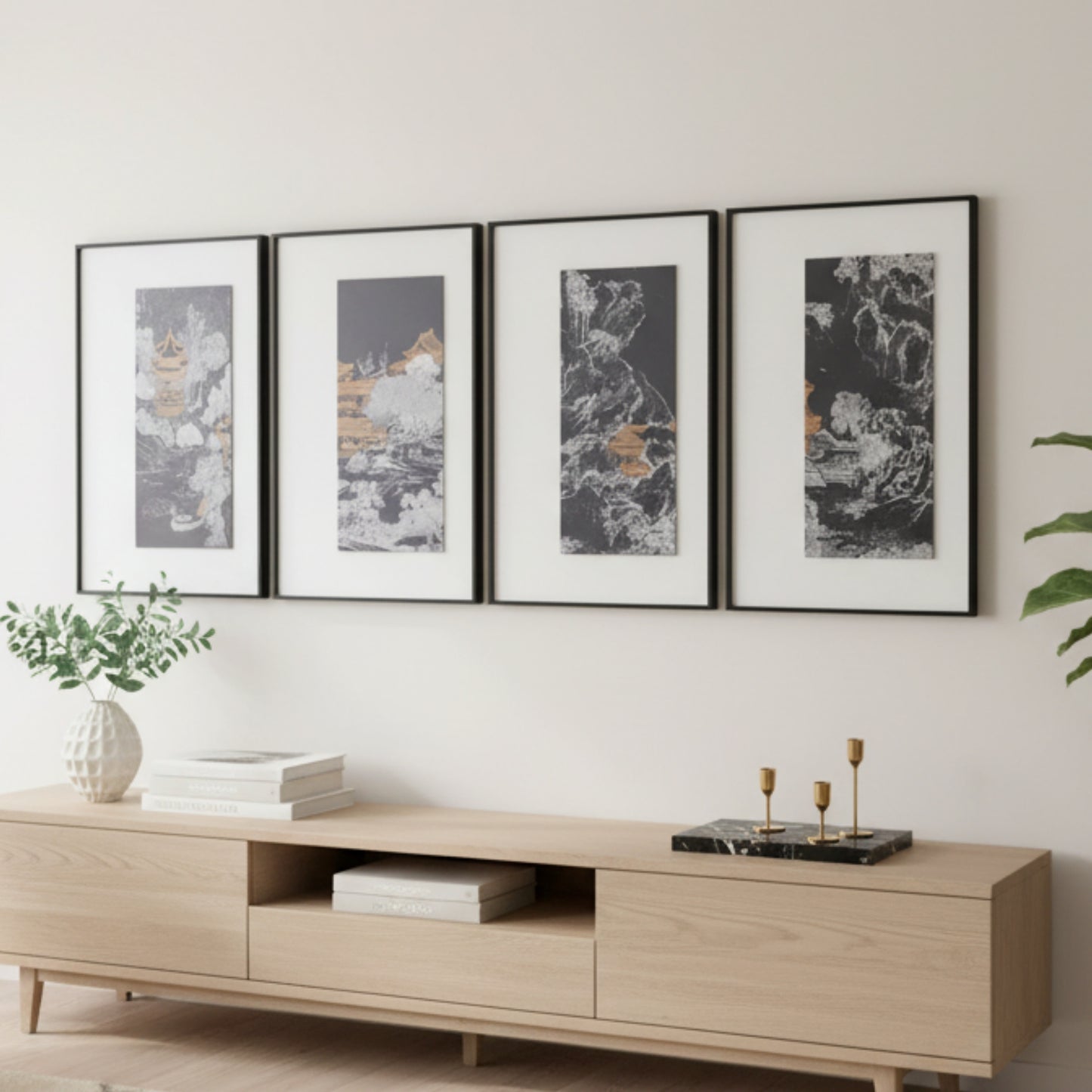 Tales of the Noble Court - Leather & Silk Textured Premium Wall Art (Set of 4) ~ 5.5 Ft Long