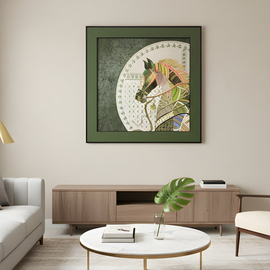 Regalia - Horse Inspired Leather 3D Wall Art (Green & Gold) ~ 3.5 x 3.5 feet