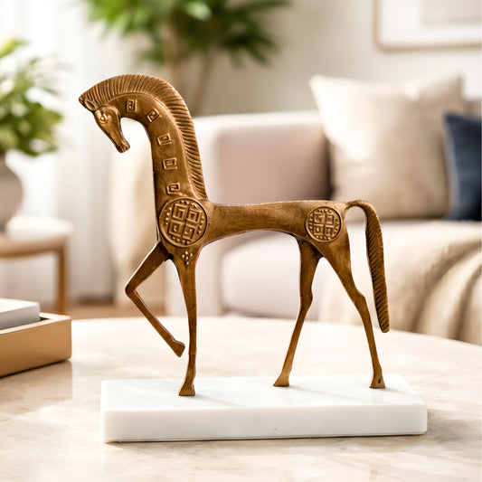 Stride - Metal & Marble Horse Showpiece ~ 1.5 ft Tall