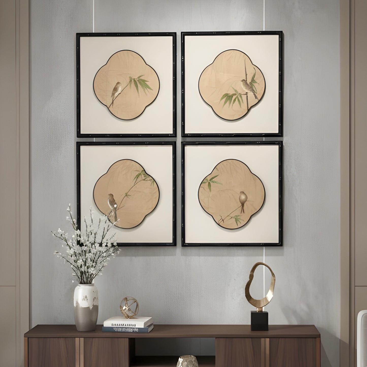Perched - Bird Themed Textured Wall Art (Set of 4)
