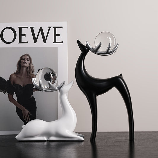 Showpiece Celestial Stags - Ceramic & Crystal Deer Table Showpiece (Set of 2)