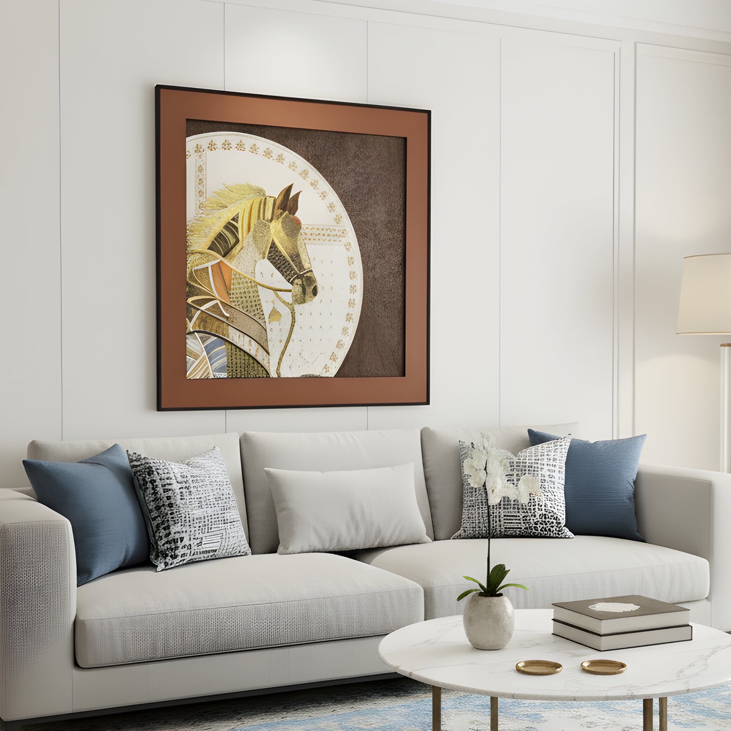 Regalia - Horse Inspired Premium 3D Leather Wall Art (Brown & Gold) ~ 3.5 x 3.5 feet