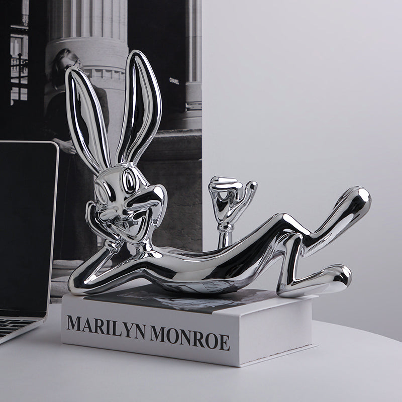 Showpiece Bash Bunny Ceramic Table Showpiece - Silver
