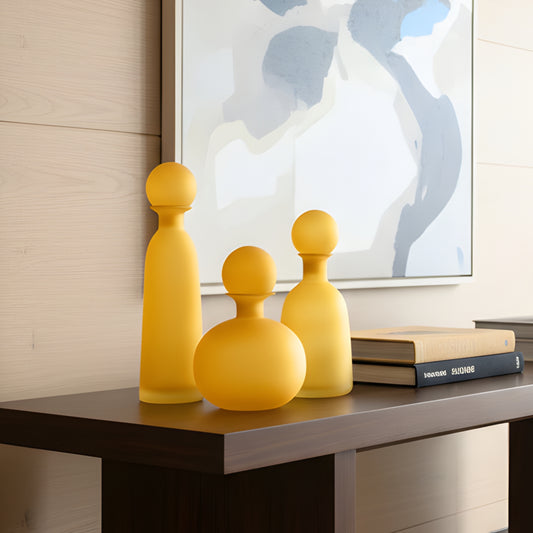 Sol - Yellow Glass Vase & Showpiece (Set of 3)