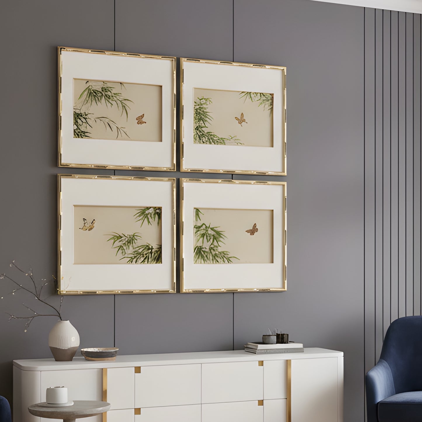 Satori - Butterfly & Nature Inspired Premium Wall Art (Set of 4) ~ 3.5 x 3.5 ft