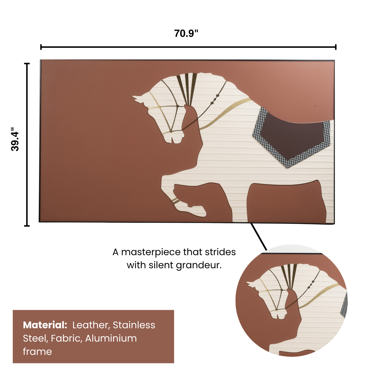Riding the Wind - Leather Textured Large 3D Horse Wall Art - Style 1 ~ 6 ft long