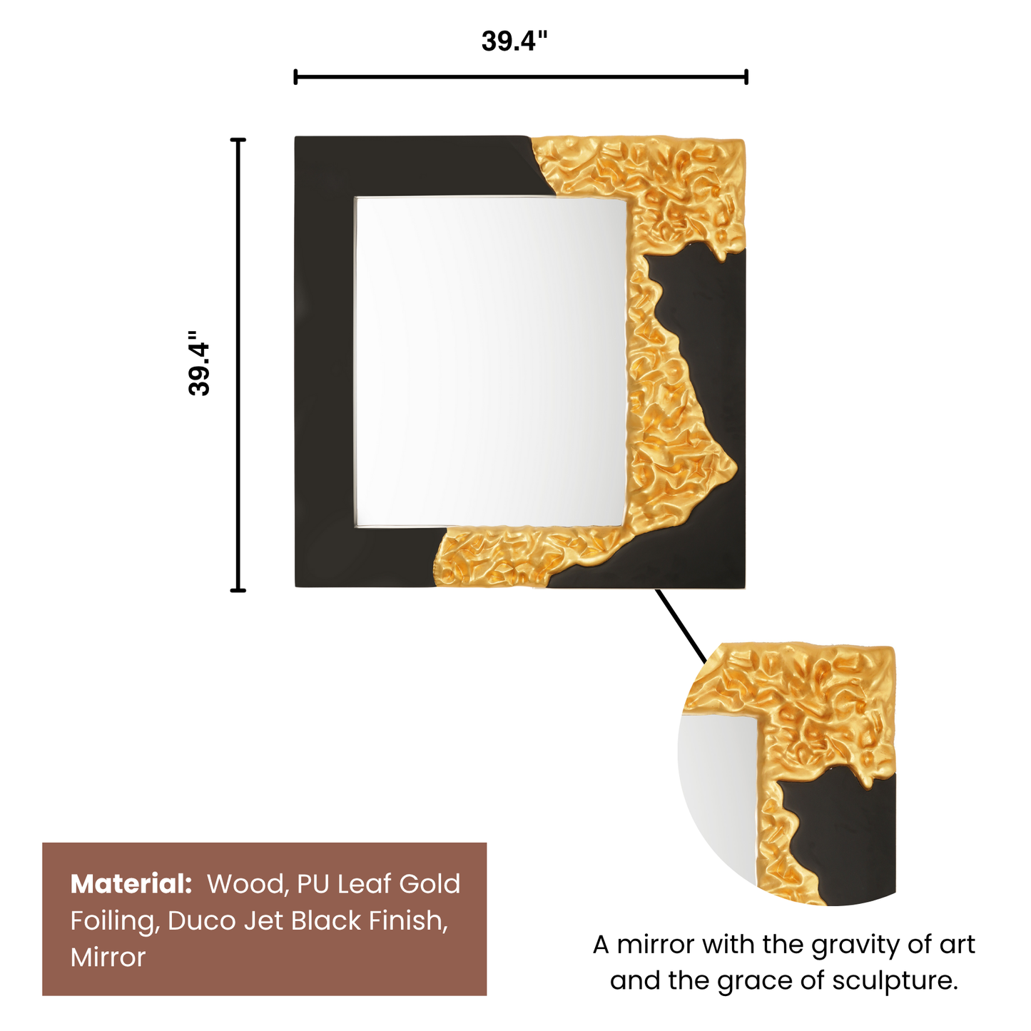 The Bold Edge - Black & Gold Square Luxury Wall Mirror ~ 3.5 ft x 3.5 ft