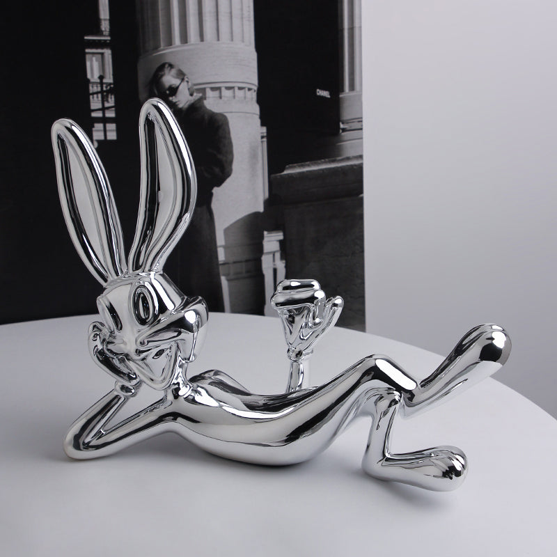 Showpiece Bash Bunny Ceramic Table Showpiece - Silver
