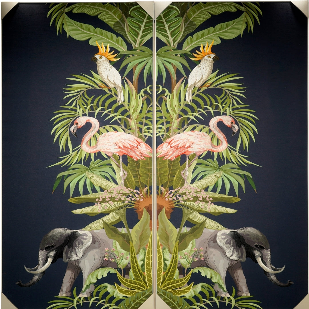 Tropical Paradise - Silk Print & Embroidered Wall Art ~ 7 feet
