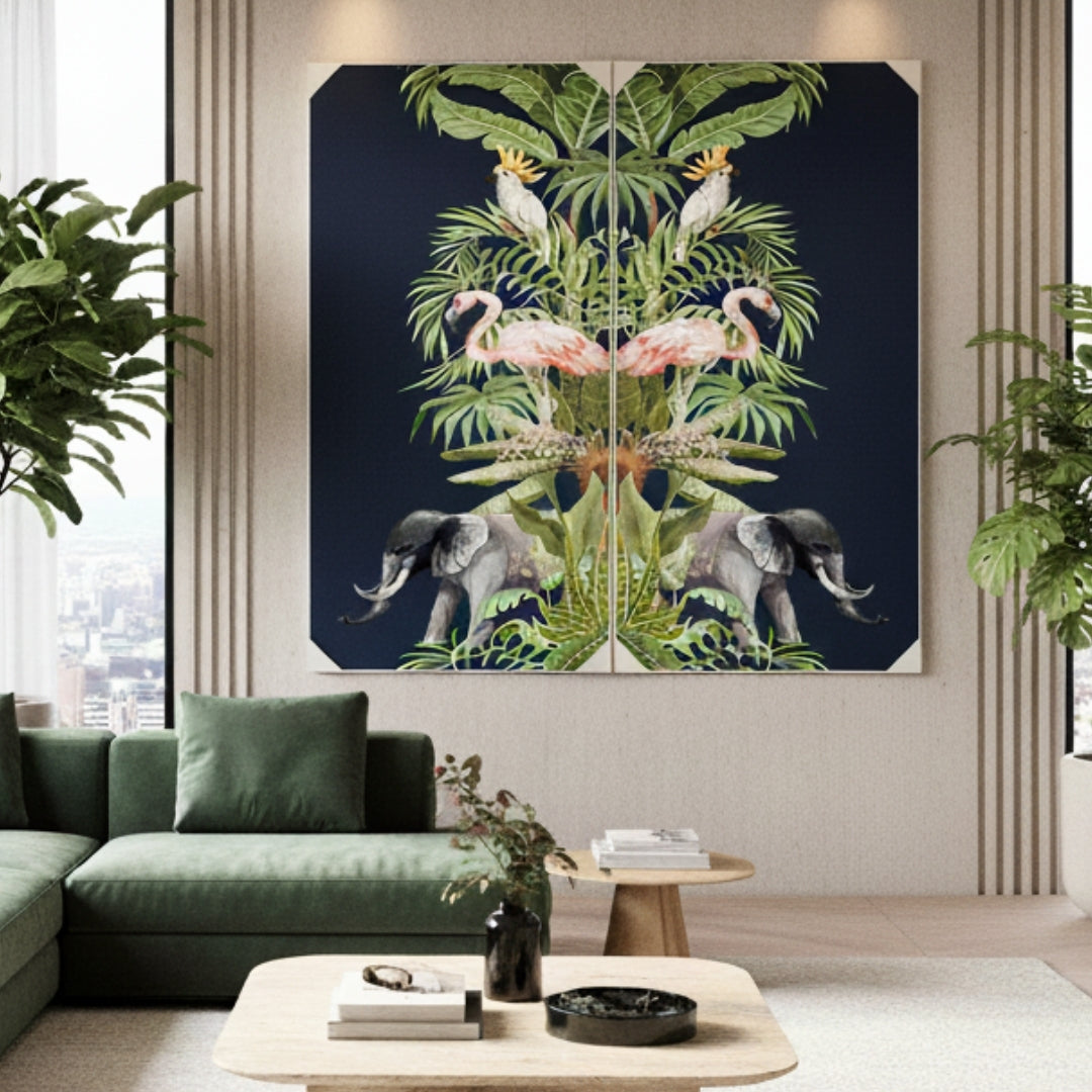 Tropical Paradise - Silk Print & Embroidered Wall Art ~ 7 feet