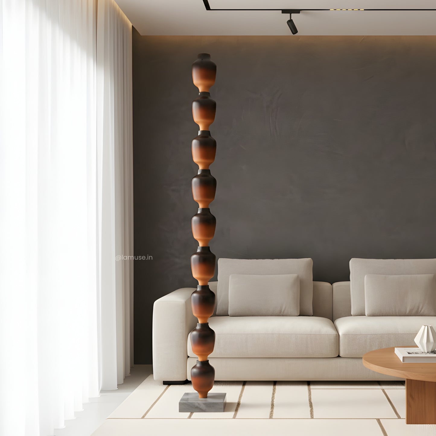 Bastion - Wood Finish Totem Floor Sculpture ~ 7 feet Tall