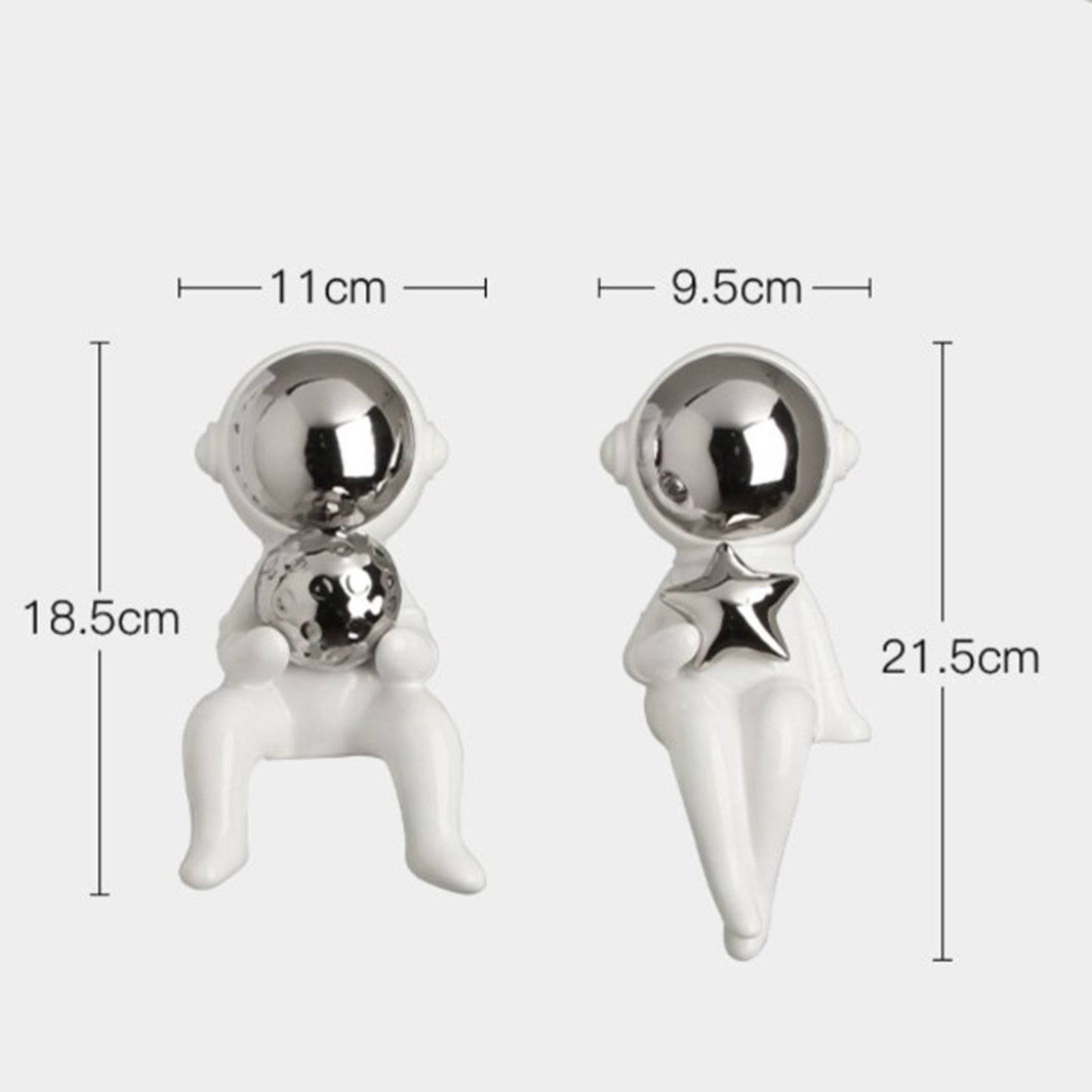 Showpiece The Benevolent Rider of The Space - Ceramic Astronaut Table Showpieces (Set of 2)