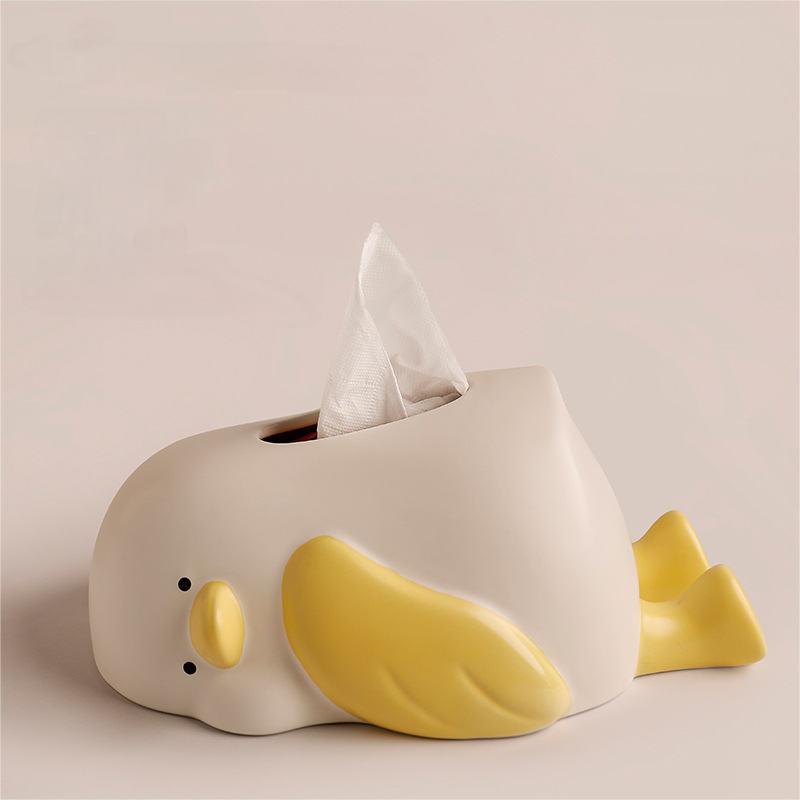 Tissue Box Laying Lemon Duck Ceramic Cute Tissue Box Holder - Style 2