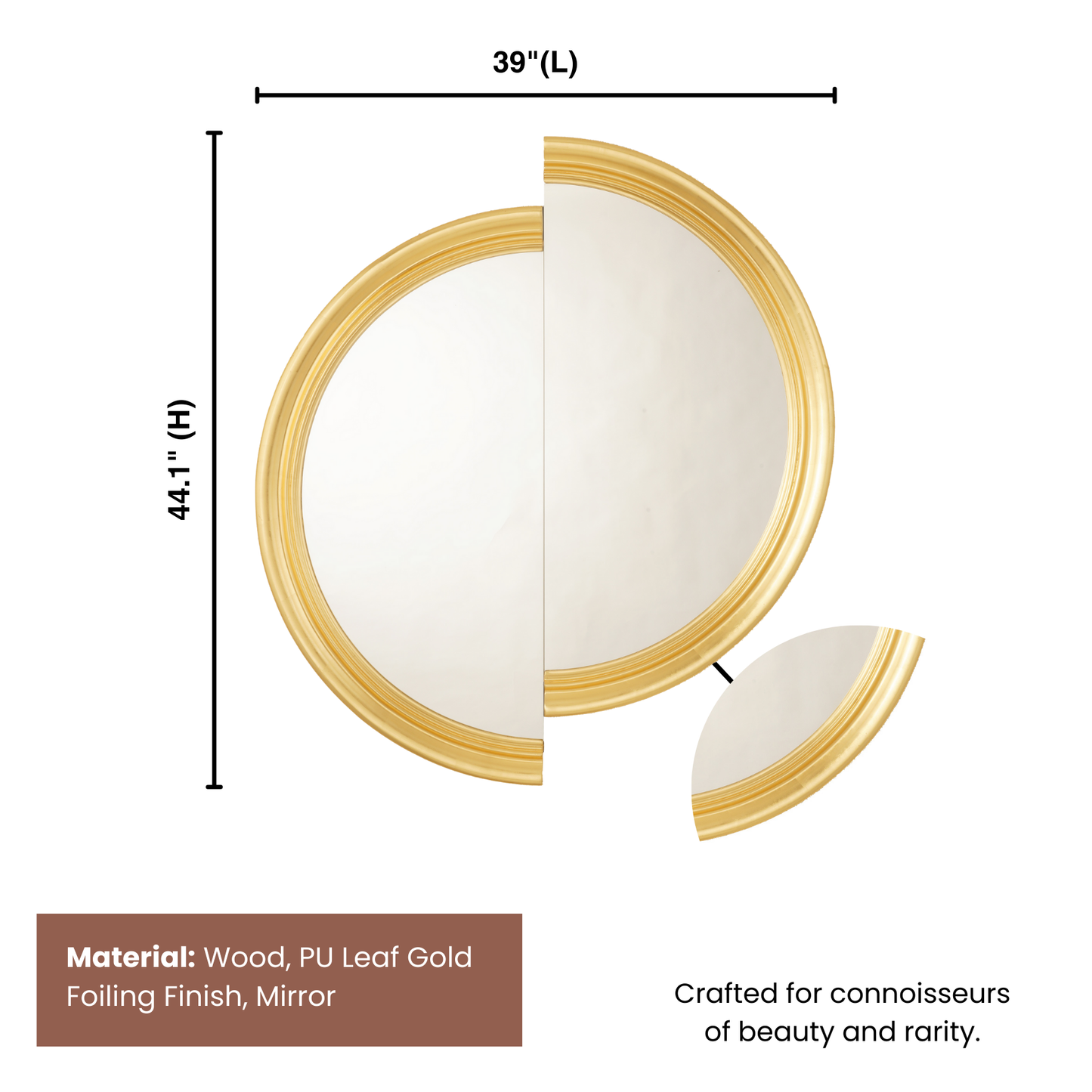 The Reflective Duo - Split Style Gold Finish Luxury Wall Mirror ~ 4 ft x 3.5 ft