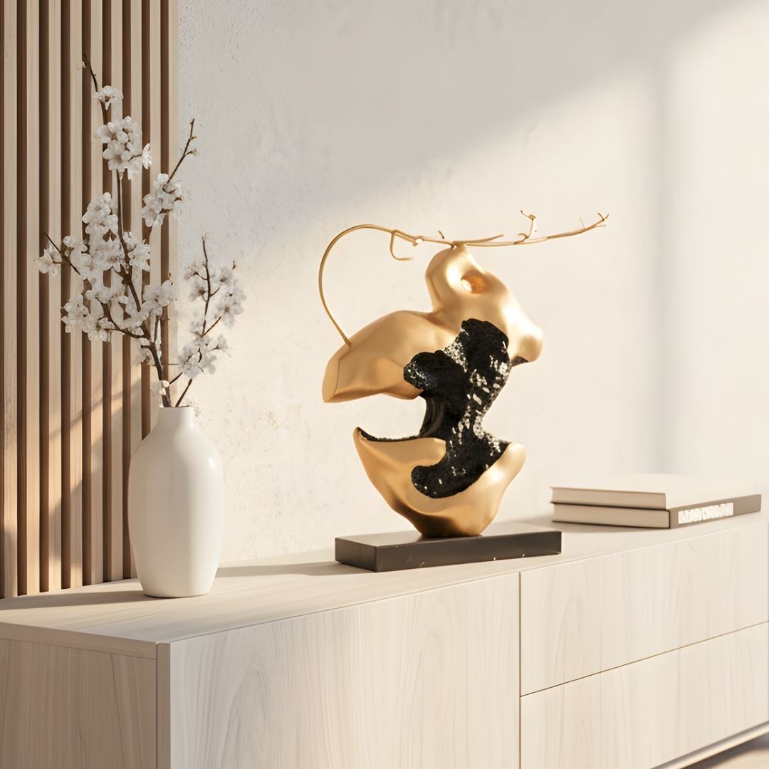 Perchstone - Black & Gold Sculpture ~ 1.5 feet Tall