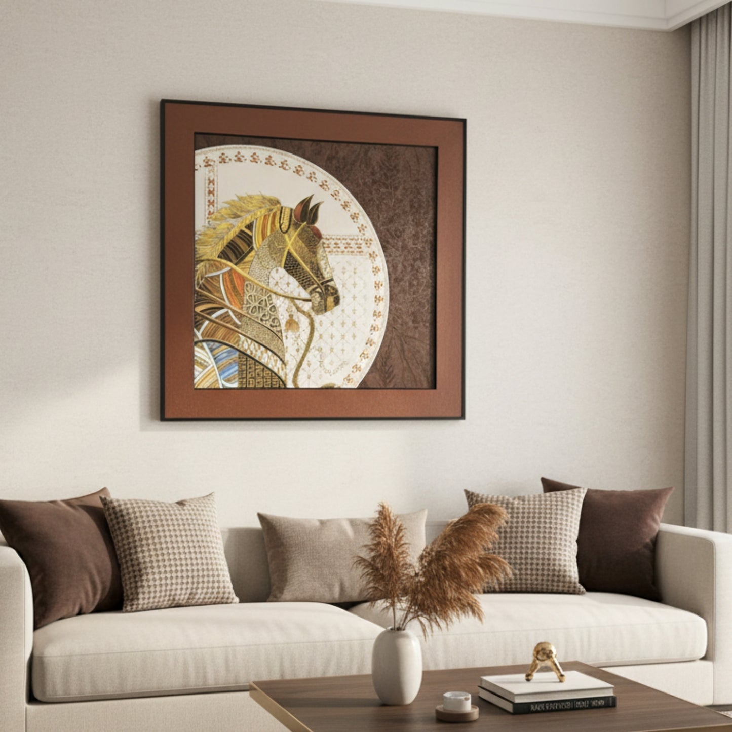 Regalia - Horse Inspired Premium 3D Leather Wall Art (Brown & Gold) ~ 3.5 x 3.5 feet