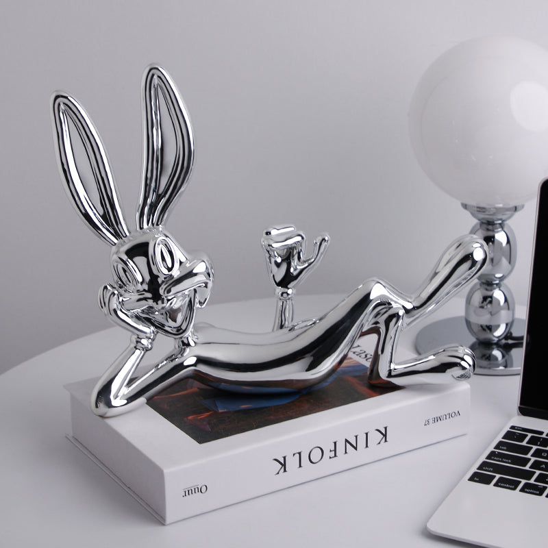 Showpiece Bash Bunny Ceramic Table Showpiece - Silver