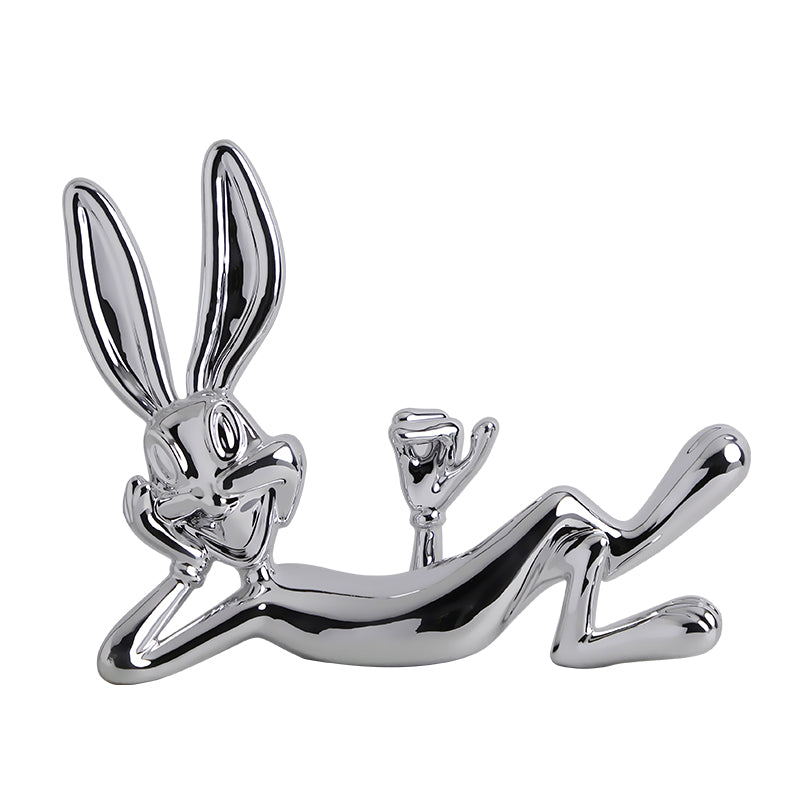 Showpiece Bash Bunny Ceramic Table Showpiece - Silver