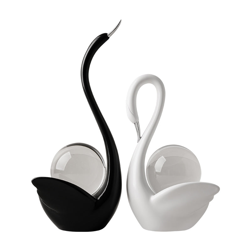 Showpiece Lakeside Whispers - Ceramic & Crystal Swan Showpiece (Set of 2)