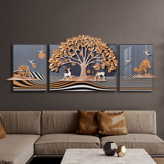 Large 3d wall art with a tree and deer nature scenery - Astral by La Muse