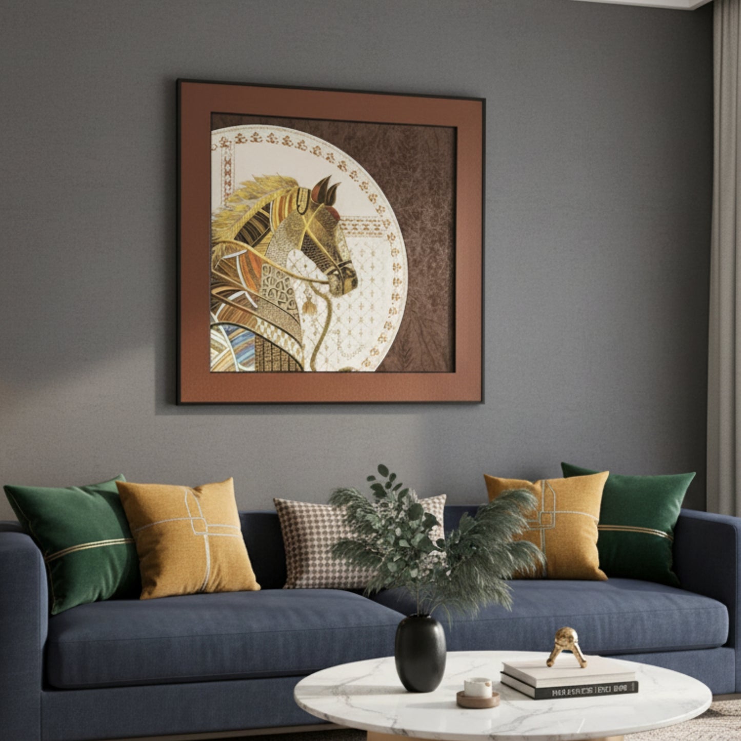 Regalia - Horse Inspired Premium 3D Leather Wall Art (Brown & Gold) ~ 3.5 x 3.5 feet