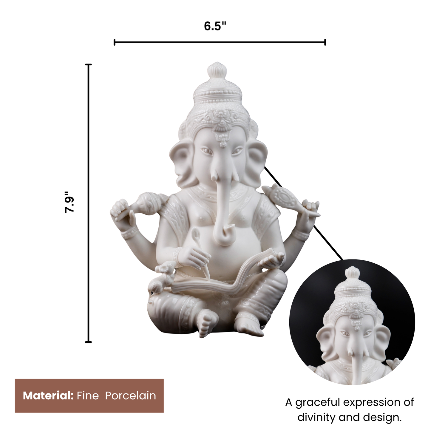 The Vighnaharta - High Porcelain Lord Ganesha Writing Mahabharata Statue (8 inches Tall)
