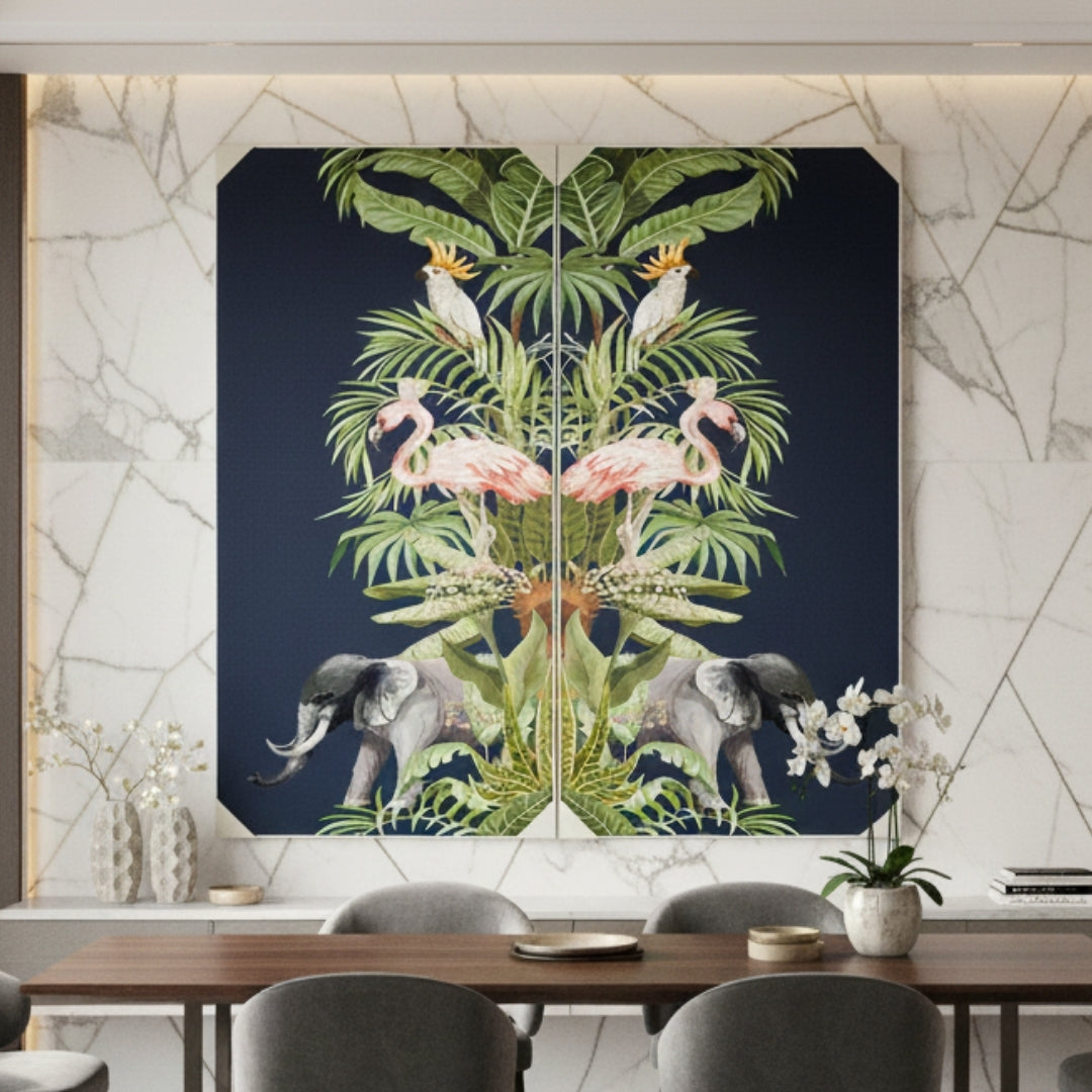 Tropical Paradise - Silk Print & Embroidered Wall Art ~ 7 feet