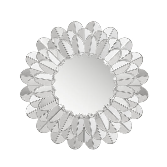 Wall Mirror Floral Reflections - Flower Shaped Silver Finish Wall Mirror ~ 3 ft Dia