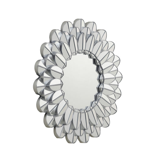 Wall Mirror Floral Reflections - Flower Shaped Silver Finish Wall Mirror ~ 3 ft Dia