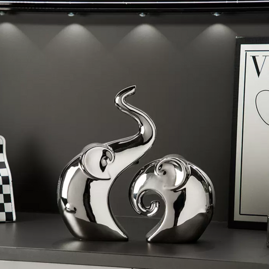 Showpiece The Artsy Soul - Ceramic Silver Elephant Table Showpieces (Set of 2)