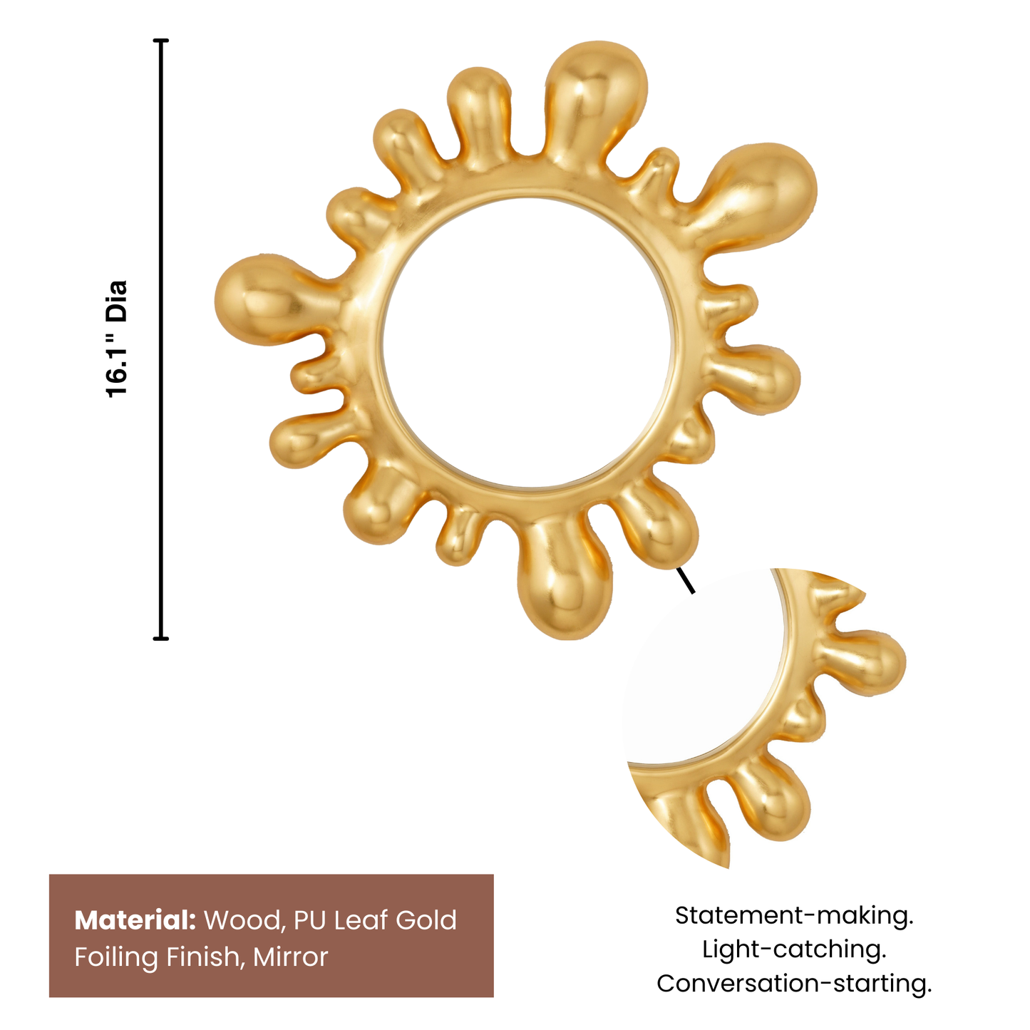 Splash of Gold - Gold Finish Luxury Wall Mirror ~ 3 ft x 2.5 ft