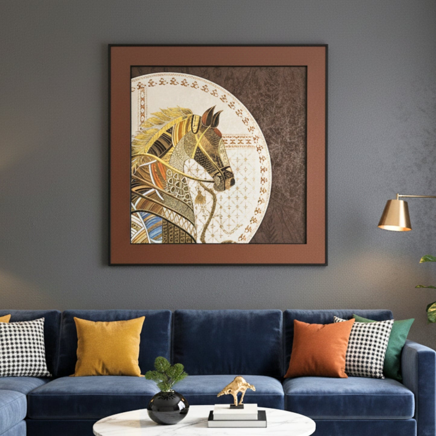 Regalia - Horse Inspired Premium 3D Leather Wall Art (Brown & Gold) ~ 3.5 x 3.5 feet