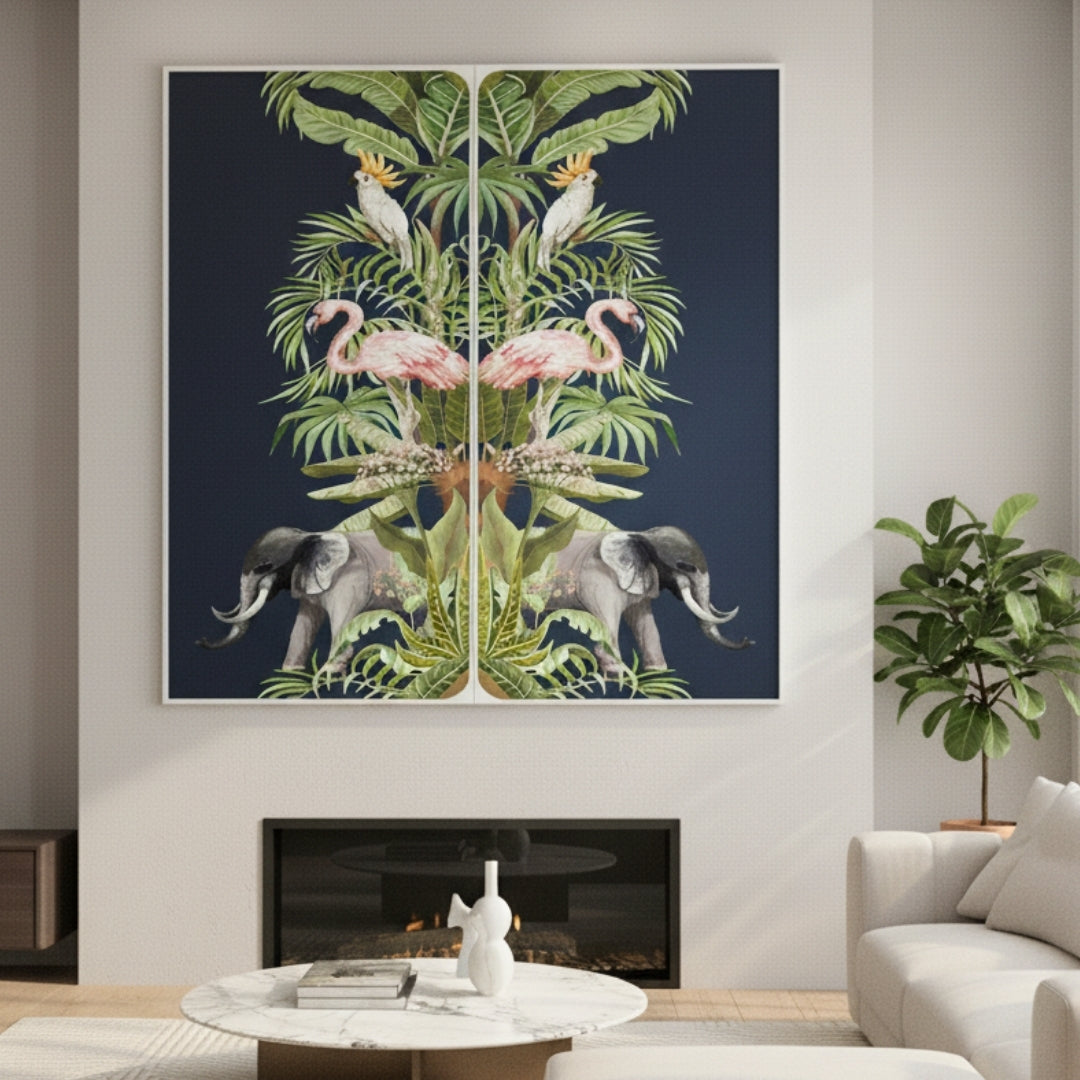 Tropical Paradise - Silk Print & Embroidered Wall Art ~ 7 feet